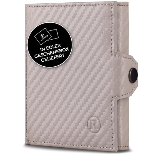 RUTAKO Slim Wallet mit RFID-Schutz - Kartenetui Herren & Damen - Kreditkartenetui klein - Mini Geldbörse - Portmonee Portemonnaie klein - Geldbeutel Carbon-Beige von RUTAKO