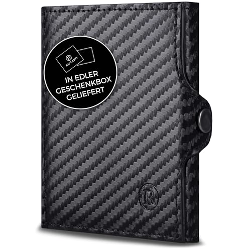 RUTAKO Slim Wallet mit RFID-Schutz - Kartenetui Herren & Damen - Kreditkartenetui klein - Mini Geldbörse - Portmonee Portemonnaie klein - Geldbeutel Carbon-Schwarz von RUTAKO