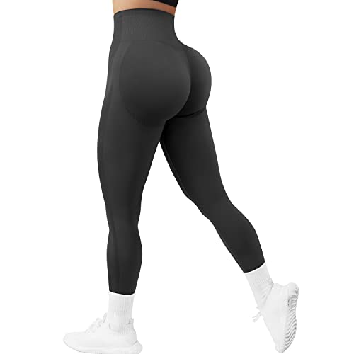 RUUHEE Damen Vital Nahtlose Kontur Workout Leggings Scrunch Butt High Waist Gym Yoga Pants Tights, schwarz, Groß von RUUHEE