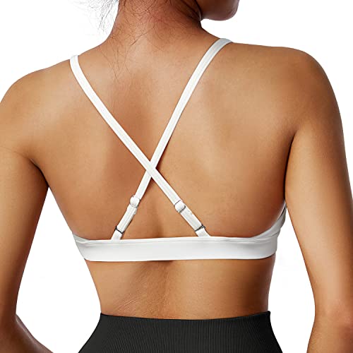 RUUHEE Damen Workout Sport BHs Criss Cross Gepolsterte Unterstützung Yoga BH Fitness Crop Tank Tops, Weiß-4, small von RUUHEE