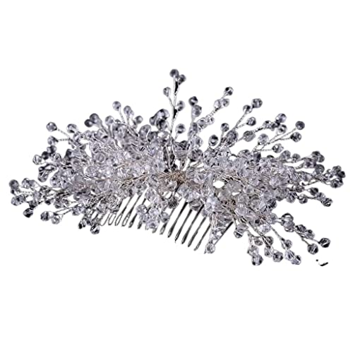 Haarkamm Braut Haar Kamm Hochzeit Elegante Hochzeit Braut Haarschmuck Schmuck Handgefertigt Kristall Strass Braut Party Abschlussball Kamm Braut Haarschmuck (Color : Silver, Size : One size) von RUVOO