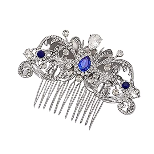 Haarkamm Braut Haar Kamm Hochzeit Schmuck Krone für Frauen Kristall Haarkämme Strass Perle Braut Haarkamm Frauen Haarschmuck Hochzeit Kamm Braut Haarschmuck (Blue : Silver, Size : One size) von RUVOO