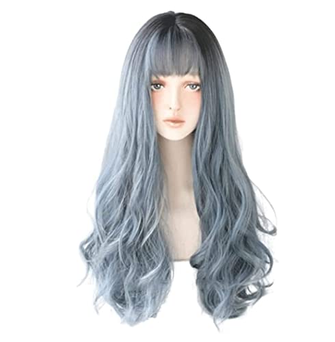 Perücke Perücken Long Wavy Wigs For Women Synthetic Heat Resistant Fiber Wig Sweet Girl Wig (Blue : A, Size : 26in) von RUVOO
