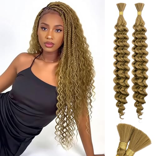 RUWISS 50 cm Deep Wave Crochet Braiding Haare für Bohemian Kunsthaar Braids Extensions Locken Welling Haarverlängerung für Frauen 2 Bündel/Pack (120g, Honig Blond) von RUWISS