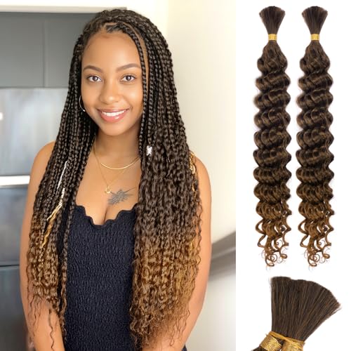RUWISS 50 cm Deep Wave Crochet Braiding Haare für Bohemian Kunsthaar Braids Extensions Locken Welling Haarverlängerung für Frauen 2 Bündel/Pack (120g, Schwarz gemischt Auburn Ginger) von RUWISS