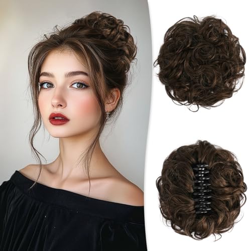 RUWISS Claw Clip Messy Bun Großes Haarteil Echthaar Wellig Lockig Haardutt Chignon Bun Extensions Krallen Clip Haar Scrunchies für Damen Frauen, Braun RUWISS Claw Clip Messy Bun Großes Haarteil Echthaar Wellig Lockig Haardutt Chignon Bun Extensions Krallen Clip Haar Scrunchies für Damen Frauen, Braun von RUWISS