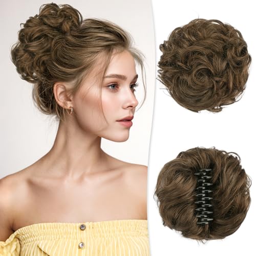 RUWISS Claw Clip Messy Bun Großes Haarteil Echthaar Wellig Lockig Haardutt Chignon Bun Extensions Krallen Clip Haar Scrunchies für Damen Frauen, Mittelbraun RUWISS Claw Clip Messy Bun Großes Haarteil Echthaar Wellig Lockig Haardutt Chignon Bun Extensions Krallen Clip Haar Scrunchies für Damen Frauen, Mittelbraun von RUWISS