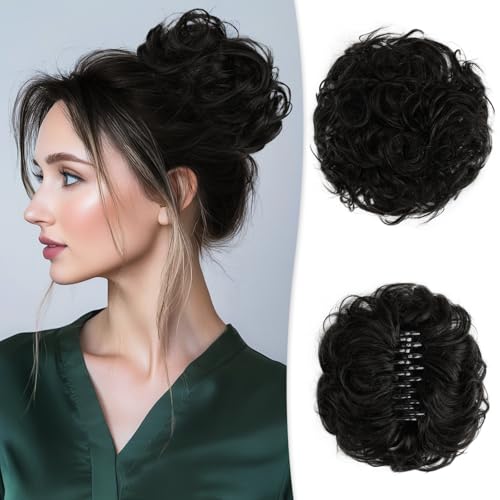 RUWISS Claw Clip Messy Bun Großes Haarteil Echthaar Wellig Lockig Haardutt Chignon Bun Extensions Krallen Clip Haar Scrunchies für Damen Frauen, Natürlich Schwarz RUWISS Claw Clip Messy Bun Großes Haarteil Echthaar Wellig Lockig Haardutt Chignon Bun Extensions Krallen Clip Haar Scrunchies für Damen Frauen, Natürlich Schwarz von RUWISS