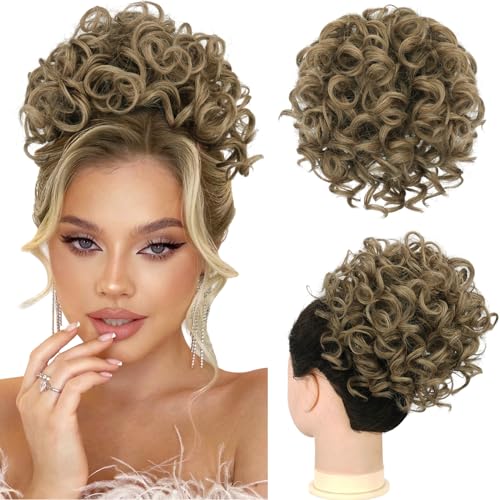 RUWISS Messy Bun Kurze lockige Pferdeschwanzverlängerung Elastischer Kordelzug Lose Haare Bun Haarteile für Frauen Updo Haarverlängerung (80g Esche braun) RUWISS Messy Bun Kurze lockige Pferdeschwanzverlängerung Elastischer Kordelzug Lose Haare Bun Haarteile für Frauen Updo Haarverlängerung (80g Esche braun) von RUWISS