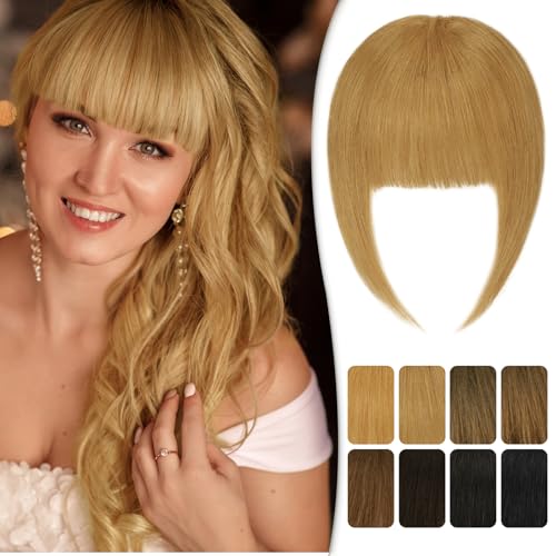 RUWISS Clip in Pony 100% Haarteil Echthaar Clip in Bangs mit Schläfen Remy Echthaar Fringe Dickes Bangs für Frauen Pony Extension Echthaar für Damen(Asche Blond) von RUWISS