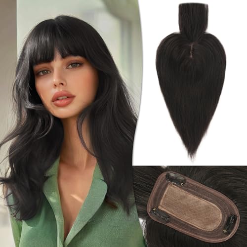 RUWISS Echthaar Hair Topper für Frauen Krone Toppers With Pony Kurze Perücken Haarteile für Dünnes Haar 7.5 * 13CM Silk Base 100% Echtes Menschliches Haar Clip in Topper 30 CM 40g (Natürlich Schwarz) RUWISS Echthaar Hair Topper für Frauen Krone Toppers With Pony Kurze Perücken Haarteile für Dünnes Haar 7.5 * 13CM Silk Base 100% Echtes Menschliches Haar Clip in Topper 30 CM 40g (Natürlich Schwarz) von RUWISS