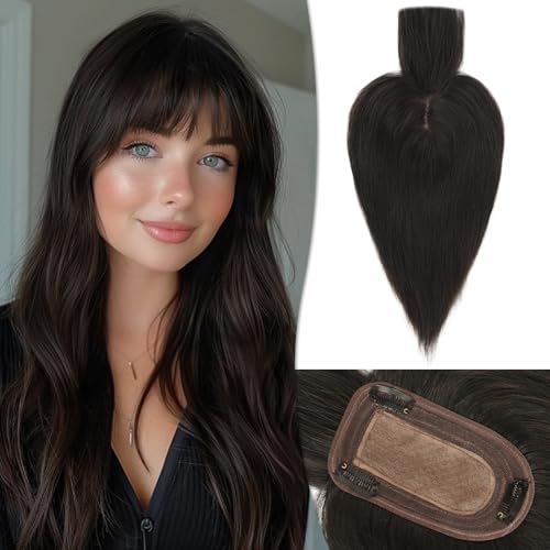 RUWISS Echthaar Hair Topper für Frauen Krone Toppers With Pony Kurze Perücken Haarteile für Dünnes Haar 7.5 * 13CM Silk Base 100% Echtes Menschliches Haar Clip in Topper 35 CM 45g (Natürlich Schwarz) RUWISS Echthaar Hair Topper für Frauen Krone Toppers With Pony Kurze Perücken Haarteile für Dünnes Haar 7.5 * 13CM Silk Base 100% Echtes Menschliches Haar Clip in Topper 35 CM 45g (Natürlich Schwarz) von RUWISS