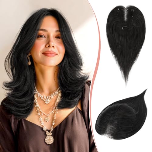 RUWISS Haar Toppers Echthaar für Damen Echthaar Topper Natürlich Schwarz Glatter Hair Topper Clip in Haarteil ohne Pony für Frauen RUWISS Haar Toppers Echthaar für Damen Echthaar Topper Natürlich Schwarz Glatter Hair Topper Clip in Haarteil ohne Pony für Frauen von RUWISS