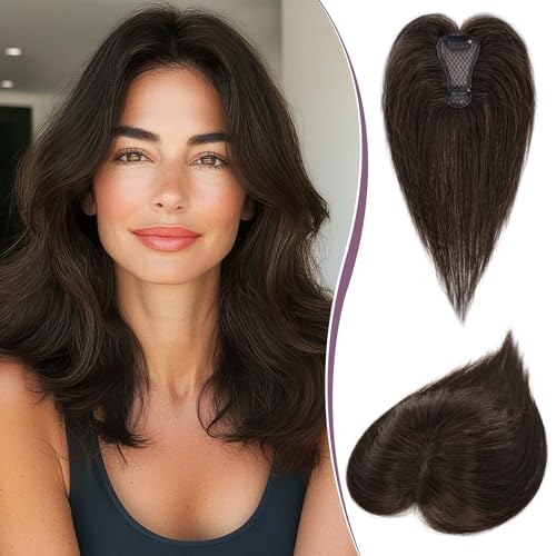 RUWISS Haar Toppers für Frauen Echthaar Topper Leichtes Dunkelbraun mit 15% Dunklem Kakaoblond Clip in Haarteil für Dünner Haar Oberkopf Flauschiger Glatter Hair Topper ohne Pony RUWISS Haar Toppers für Frauen Echthaar Topper Leichtes Dunkelbraun mit 15% Dunklem Kakaoblond Clip in Haarteil für Dünner Haar Oberkopf Flauschiger Glatter Hair Topper ohne Pony von RUWISS