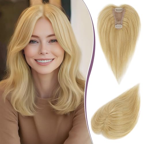 RUWISS Haar Toppers für Frauen Echthaar Topper Leichtes Goldblond Gemischt Bleichblond Clip in Haarteil für Dünner Haar Oberkopf Flauschiger Glatter Hair Topper ohne Pony RUWISS Haar Toppers für Frauen Echthaar Topper Leichtes Goldblond Gemischt Bleichblond Clip in Haarteil für Dünner Haar Oberkopf Flauschiger Glatter Hair Topper ohne Pony von RUWISS