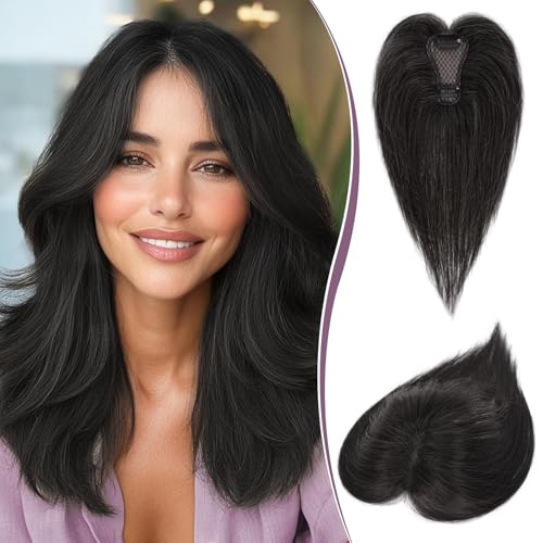 RUWISS Haar Toppers für Frauen Echthaar Topper Leichtes Natürlich Schwarz Clip in Haarteil für Dünner Haar Oberkopf Flauschiger Glatter Hair Topper ohne Pony RUWISS Haar Toppers für Frauen Echthaar Topper Leichtes Natürlich Schwarz Clip in Haarteil für Dünner Haar Oberkopf Flauschiger Glatter Hair Topper ohne Pony von RUWISS