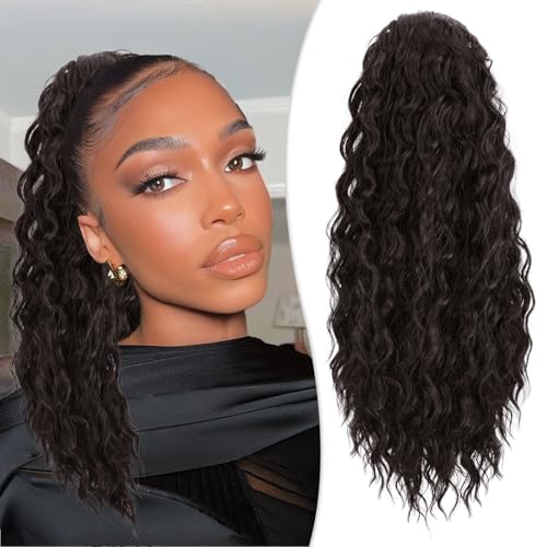 RUWISS Haarteil Dunkelbraun Lockig Pferdeschwanz, 50cm Clip in Gewellt Ponytail Extension Lang Pferdeschwanz Zopf Extensions Synthetik Haarverlängerung für Frauen Damen RUWISS Haarteil Dunkelbraun Lockig Pferdeschwanz, 50cm Clip in Gewellt Ponytail Extension Lang Pferdeschwanz Zopf Extensions Synthetik Haarverlängerung für Frauen Damen von RUWISS