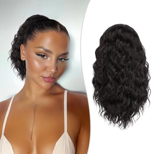 RUWISS Haarteil Schwarz Braun Lockig Pferdeschwanz, 30cm Clip in Gewellt Ponytail Extension Lang Pferdeschwanz Zopf Extensions Synthetik Haarverlängerung für Frauen Damen RUWISS Haarteil Schwarz Braun Lockig Pferdeschwanz, 30cm Clip in Gewellt Ponytail Extension Lang Pferdeschwanz Zopf Extensions Synthetik Haarverlängerung für Frauen Damen von RUWISS