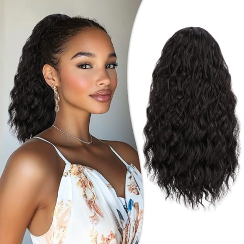 RUWISS Haarteil Schwarz Braun Lockig Pferdeschwanz, 40cm Clip in Gewellt Ponytail Extension Lang Pferdeschwanz Zopf Extensions Synthetik Haarverlängerung für Frauen Damen RUWISS Haarteil Schwarz Braun Lockig Pferdeschwanz, 40cm Clip in Gewellt Ponytail Extension Lang Pferdeschwanz Zopf Extensions Synthetik Haarverlängerung für Frauen Damen von RUWISS