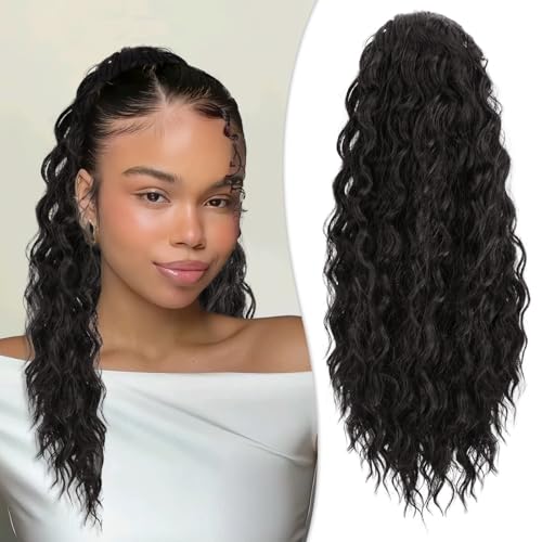RUWISS Haarteil Schwarz Braun Lockig Pferdeschwanz, 50cm Clip in Gewellt Ponytail Extension Lang Pferdeschwanz Zopf Extensions Synthetik Haarverlängerung für Frauen Damen RUWISS Haarteil Schwarz Braun Lockig Pferdeschwanz, 50cm Clip in Gewellt Ponytail Extension Lang Pferdeschwanz Zopf Extensions Synthetik Haarverlängerung für Frauen Damen von RUWISS