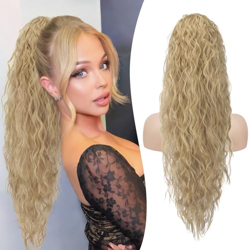 RUWISS Pferdeschwanz Verlängerung 65 cm Kordelzug Pferdeschwanz Verlängerung, Wellig Lockig Clip in Ponytail Hair Extensions, Synthetik Pferdeschwanz Haarteil für Damen Aschblond RUWISS Pferdeschwanz Verlängerung 65 cm Kordelzug Pferdeschwanz Verlängerung, Wellig Lockig Clip in Ponytail Hair Extensions, Synthetik Pferdeschwanz Haarteil für Damen Aschblond von RUWISS