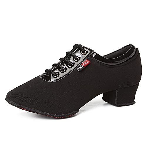 RUYBOZRY Damen Latein Tanzschuhe Schnürschuhe üben Mit Geschlossenem Zeh Modern Jazz Dance Übungsschuhe Mit Niedrigem Absatz,601-Schwarz-2MD-3.5,EU39 von RUYBOZRY