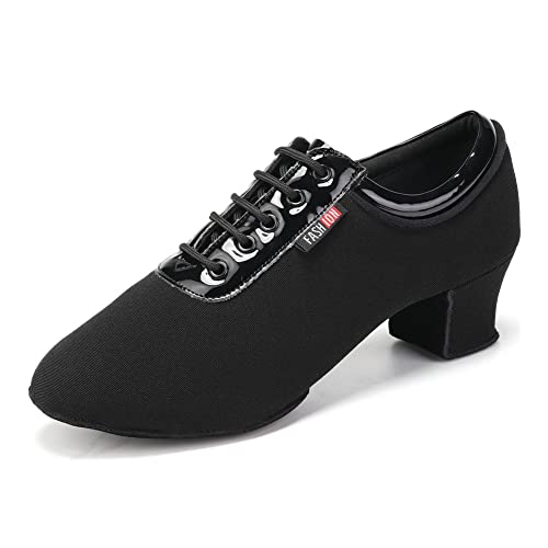 RUYBOZRY Damen Latein Tanzschuhe Schnürschuhe üben Mit Geschlossenem Zeh Modern Jazz Dance Übungsschuhe Mit Niedrigem Absatz,601-Schwarz-2MD-5.5,EU39 von RUYBOZRY