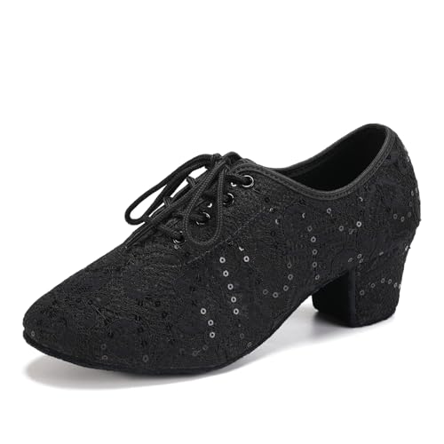 RUYBOZRY Damen Latein Tanzschuhe Schnürschuhe üben Mit Geschlossenem Zeh Modern Jazz Dance Walzer Soziale Tanzschuhe,LPWMMD-Black-ZBMD-5,EU39 von RUYBOZRY