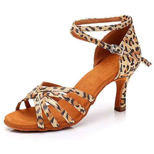 RUYBOZRY Damen Satin High Heel Salsa Tango Ballsaal Latin Tanzschuhe,Modell-WH1213,Ferse-7CM,Leopard,37 EU von RUYBOZRY