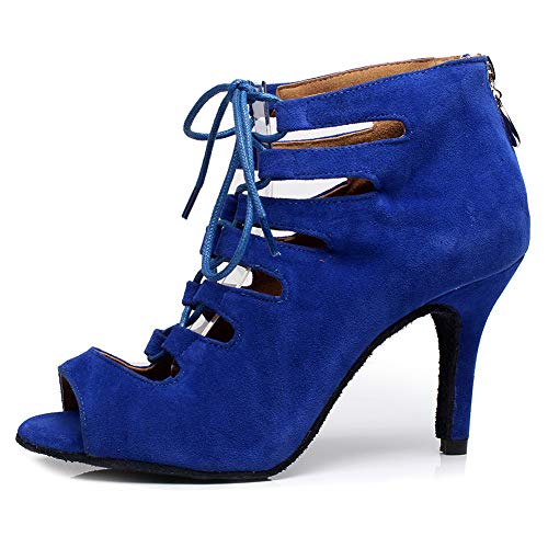 RUYBOZRY Damen Schnürschuhe Latein Schuhe Tanzstiefel Ballsaal Party Stiefeletten mit Reißverschluss,YCL456-Blau-8.5-5059,EU38 von RUYBOZRY