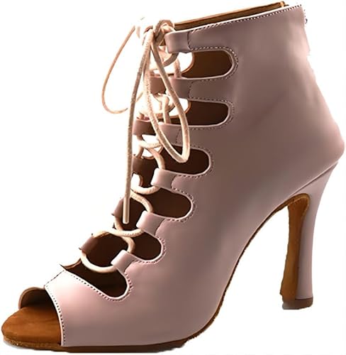 RUYBOZRY Damen Schnürschuhe Latein Schuhe Tanzstiefel Ballsaal Party Stiefeletten mit Reißverschluss,YCL456-Rosa-6,EU38 von RUYBOZRY