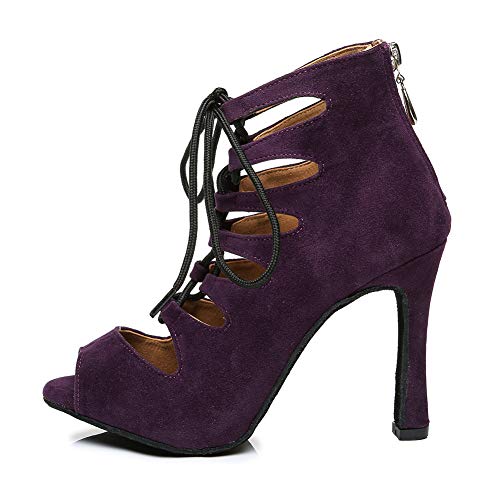RUYBOZRY Damen Schnürschuhe Latein Schuhe Tanzstiefel Ballsaal Party Stiefeletten mit Reißverschluss Salsa Tanzschuhe Damen,YCL456-Lila-7.5,EU40 von RUYBOZRY