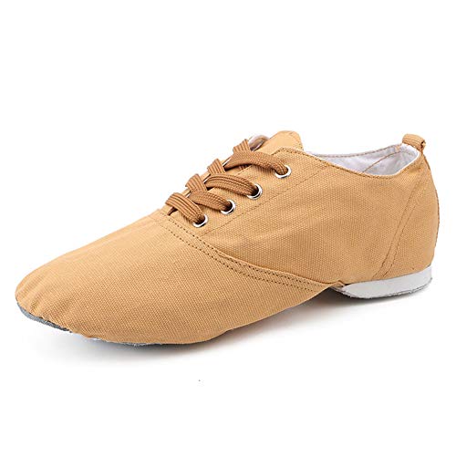 RUYBOZRY Flat Heel Jazz Schuhe Canvas mit Leder Sohle Jazz Dance Schuhe für Mädchen & Jungen & Frauen & Männer,Modell-TJ-Jazz-DBF,Beige,42 EU von RUYBOZRY