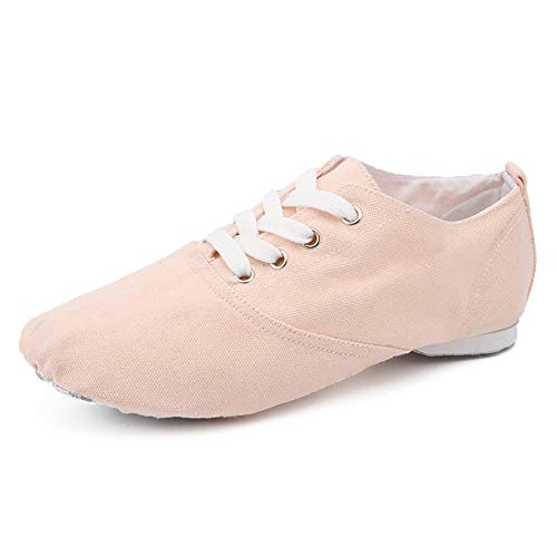RUYBOZRY Flat Heel Jazz Schuhe Canvas mit Leder Sohle Jazz Dance Schuhe für Mädchen & Jungen & Frauen & Männer,Modell-TJ-Jazz-DBF,Cremefarben,40 EU von RUYBOZRY