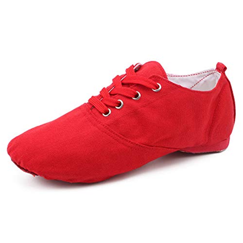 RUYBOZRY Flat Heel Jazz Schuhe Canvas mit Leder Sohle Jazz Dance Schuhe für Mädchen & Jungen & Frauen & Männer,Modell-TJ-Jazz-DBF,Rot,45 EU von RUYBOZRY