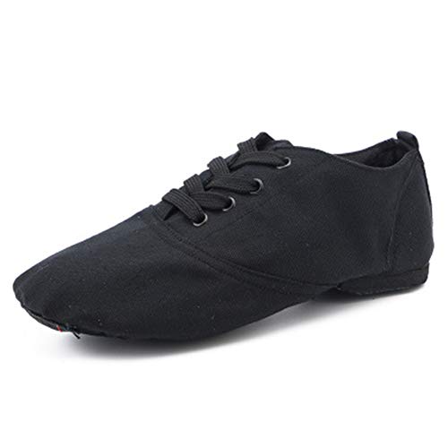 RUYBOZRY Flat Heel Jazz Schuhe Canvas mit Leder Sohle Jazz Dance Schuhe für Mädchen & Jungen & Frauen & Männer,Modell-TJ-Jazz-DBF,Schwarz,41 EU von RUYBOZRY