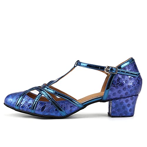 RUYBOZRY Latein Tanzschuhe Damen Glitzernde Geschlossene Zehenschuhe Lateinische Tanzschuhe Salsa,YC2040-4,Blue-PU,EU 39 von RUYBOZRY