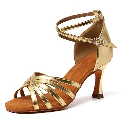 RUYBOZRY Latein Tanzschuhe Damen Satin Standard Tanzschuhe,802QB-Gold-7,EU37 von RUYBOZRY