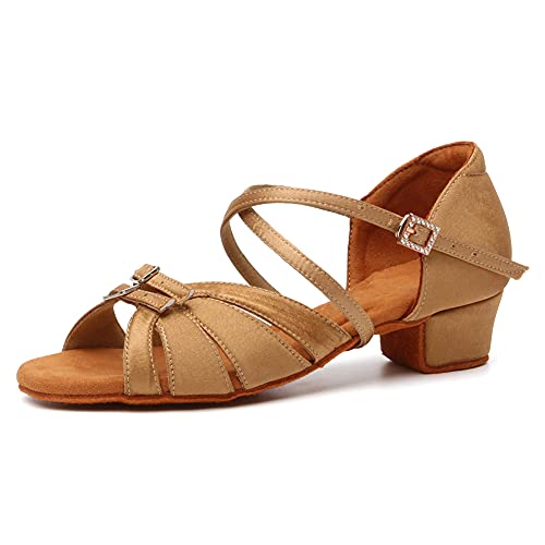 RUYBOZRY Latein Tanzschuhe Damen Satin Tanzschuhe Mädchen Latein,Modell WLLD28-Beige-3.5,EU33 von RUYBOZRY