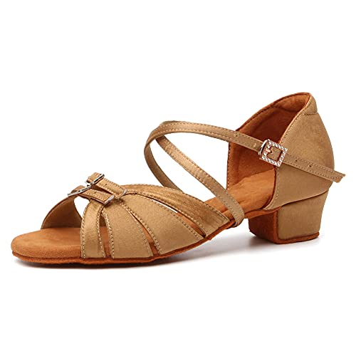 RUYBOZRY Latein Tanzschuhe Damen Satin Tanzschuhe Mädchen Latein,Modell WLLD28-Beige-3.5,EU36 von RUYBOZRY
