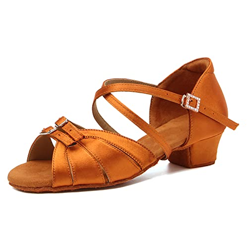 RUYBOZRY Latein Tanzschuhe Damen Satin Tanzschuhe Mädchen Latein,Modell WLLD28-Braun-3.5,EU38 von RUYBOZRY