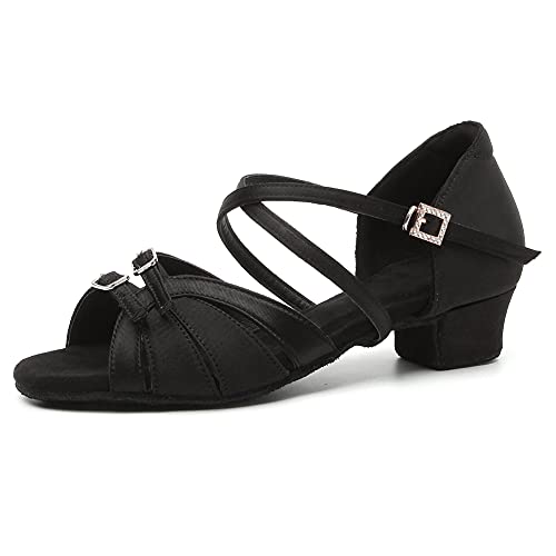 RUYBOZRY Latein Tanzschuhe Damen Satin Tanzschuhe Mädchen Latein,Modell WLLD28-Schwarz-3.5,EU39 von RUYBOZRY