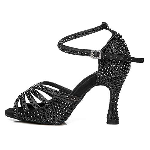 RUYBOZRY Lateinische Tanzschuhe Damen Latein mit Strass für Gesellschaftstanz Salsa Tango Party Hochzeit Ballsaal,YCL430-Schwarz-8.5-5059,EU 35 von RUYBOZRY