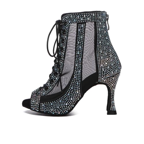 RUYBOZRY Lateinische Tanzschuhe für Mädchen Damen Offene Zehe Latein Salsa Strass Tanzstiefel,YCL551-Black-7.5,EU38 von RUYBOZRY