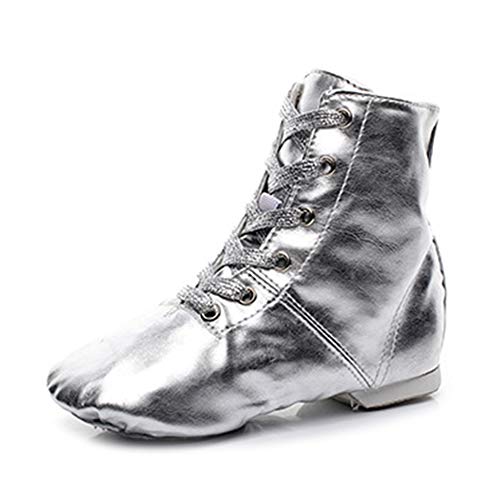 RUYBOZRY PU Gold & Silber High Modern Jazz Schuhe Ledersohle Jazz Tanzstiefel für Mädchen & Jungen & Frauen & Männer,Modell-TJ-Jazz-GBJY,Silber,31 EU von RUYBOZRY