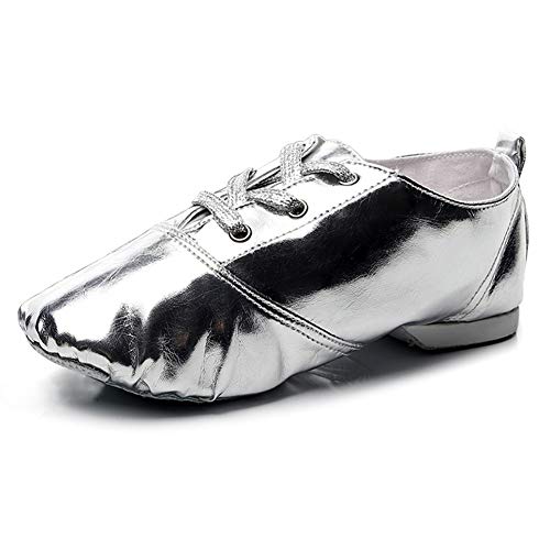 RUYBOZRY PU Gold & Silber Jazz Schuhe Ledersohle Nodern Jazz Schuhe für Mädchen & Jungen & Frauen & Männer,Modell-TJ-Jazz-DBJY,Silber,37 EU von RUYBOZRY