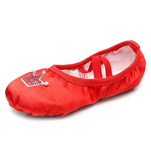 RUYBOZRY Rosa&Rote Ballettschuhe Geteilte Sohle Satin für Anfänger Mädchen&Frau,Modellk-TJ-HGBL,Rot,28 EU von RUYBOZRY