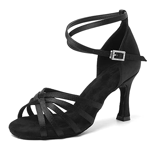 RUYBOZRY Latein Tanzschuhe Damen Satin Standard Tanzschuhe,802QB-Schwarz-8.5,EU36 von RUYBOZRY