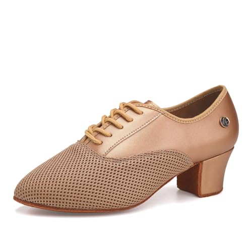 RUYBOZRY Tanzschuhe Damen Latein Geschlossene Zehe Salsa Bachata Tango Braun Tanzschuhe Damen Training mit 5cm Absatz, EU 36.5 von RUYBOZRY