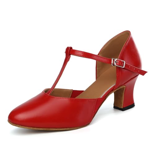 RUYBOZRY Tanzschuhe Damen Standard und Latein Geschlossen Bachata Tango Tanzschuhe Salsa Ballsaal Tanz Sandalen,YCD29-Rot-6-Suede Sole,EU 41 von RUYBOZRY